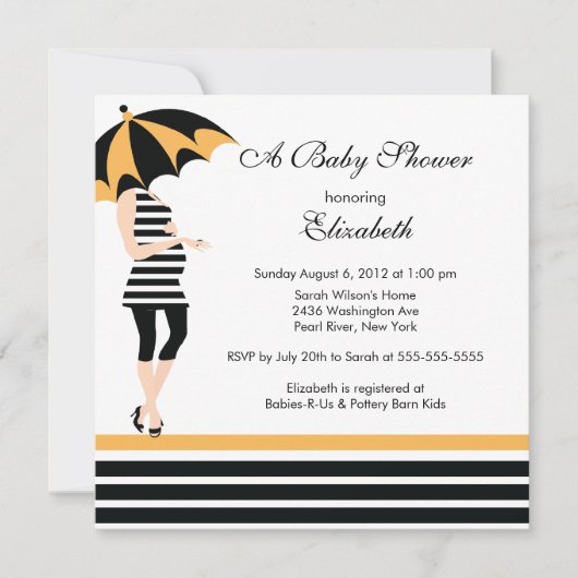 ママベモダンビーガールシャワートレンディーブラック&オレンジ 招待状 (正面)