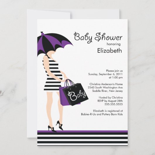 ママベモダンビーガールシャワートレンディーブラック&パープル 招待状 (正面)