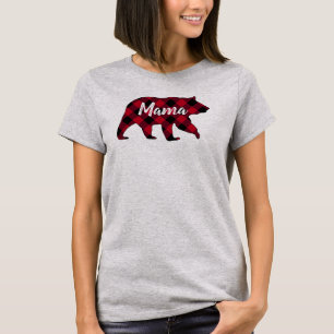 ママベー素朴レッドバッファロープレイド Tシャツ
