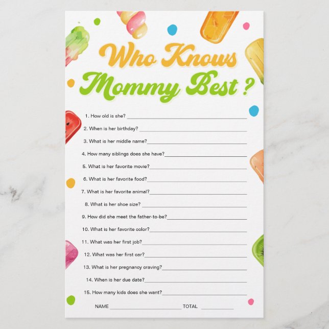 ママポップ・アートののゲームを知る赤ちゃんシャワー最高の準備 (正面)