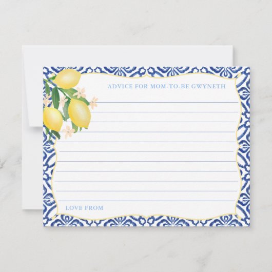 マママカード用トスカーナレモン少年ベビーシャワーアドバイス 招待状 (正面)
