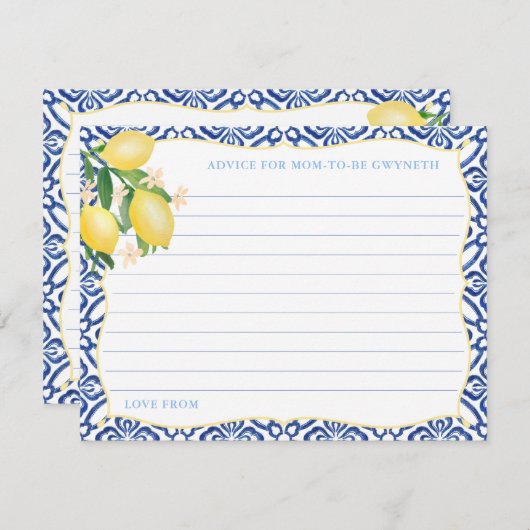 マママカード用トスカーナレモン少年ベビーシャワーアドバイス 招待状 (正面/裏面)