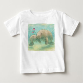 マママナティーと赤ちゃんの水彩イラスト – ベビーTシャツ