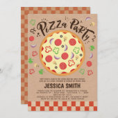 ママミアクラフトフェイクピザパーティーベビーシャワー 招待状 (正面/裏面)