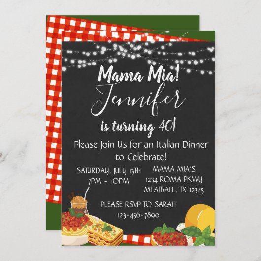 ママミアディナイタリアンーパーティの招待状 招待状 (正面/裏面)