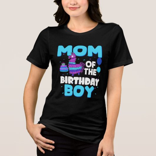 ママムオブザ誕生日男の子ラマママとパパ家族 トライブレンドTシャツ (正面)