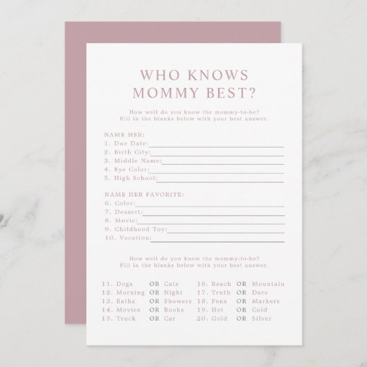 ママモダンゲームを知るROGUEほこりっぽい最高のバラ 招待状 (正面/裏面)