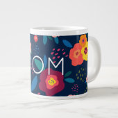 ママモダンフローラブルーとコーラルコーヒー ジャンボコーヒーマグカップ (正面右)