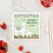 ママラマとベビーグリーン水玉模様ベビーシャワー スタンダードカクテルナプキン (インサイチュ)