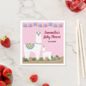 ママラマとベビーピンク水玉模様ベビーシャワー スタンダードカクテルナプキン (インサイチュ)