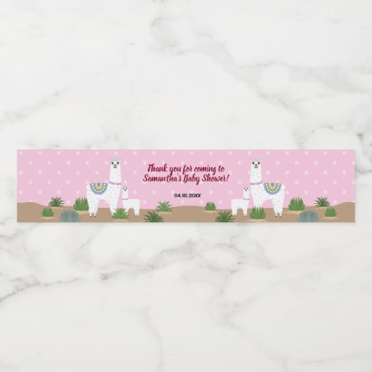 ママラマとベビーピンク水玉模様ベビーシャワー ペットボトルラベル (シングルラベル)