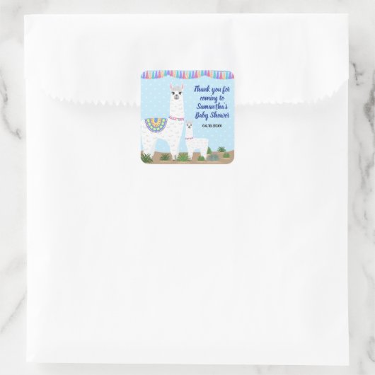 ママラマとベビーブルー水玉模様ベビーシャワー スクエアシール (バッグ)