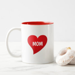 ママレッド大ハート可愛いグラフィックモダンシック ツートーンマグカップ