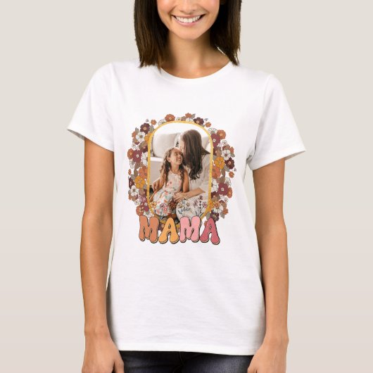 ママレトロフラワーフォトハッピーマザーデイカスタム Tシャツ (正面)
