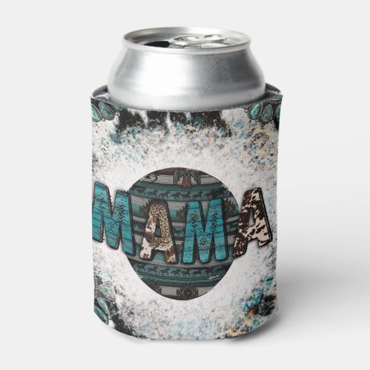 ママレパードコーサーフェイス ターコイズ昇華 缶クーラー (缶正面)