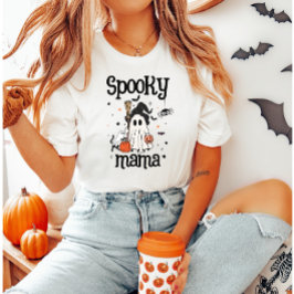 ママ不気味ハロウィーン – かわいい幽霊、猫とカボチャ Tシャツ