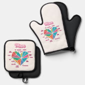 ママ円ハートすべてのママのタイトル 鍋つかみ&鍋敷きセット (正面/裏面)