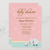 ママ及びベビーのヒツジのベビーシャワーの招待: ピンク 招待状 (正面/裏面)