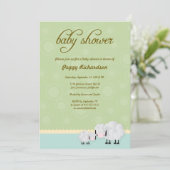 ママ及びベビーのヒツジのベビーシャワーの招待: 緑 招待状 (スタンド正面)