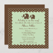 ママ及びベビー象のベビーシャワー 招待状 (正面/裏面)