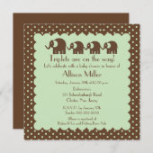 ママ及び三重項象のベビーシャワー 招待状 (正面/裏面)