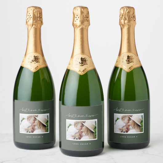 ママ可愛いスモダンクリプト写真ギフト スパークリングワインラベル (ボトル)