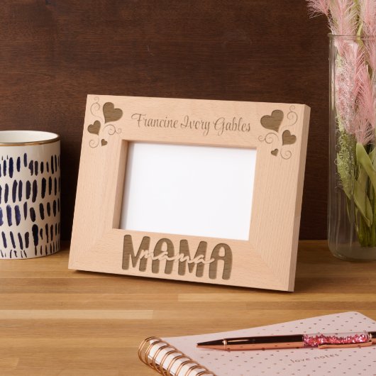 ママ名前をカスタムするハート木製 レーザー彫刻フレーム (左)