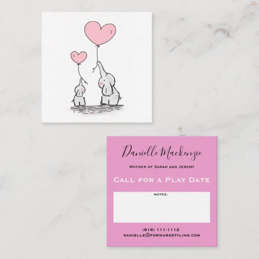 ママ呼び出しカードかわいいゾウの名刺 スクエア名刺 (正面/裏面)