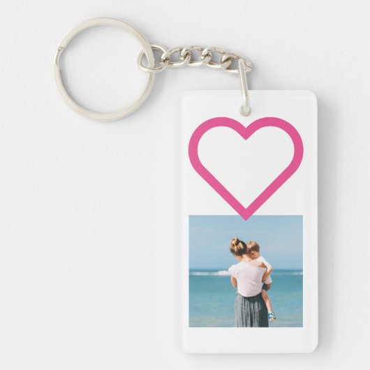 ママ家族フォトコラージピンクハートキーチェーン キーホルダー (正面)