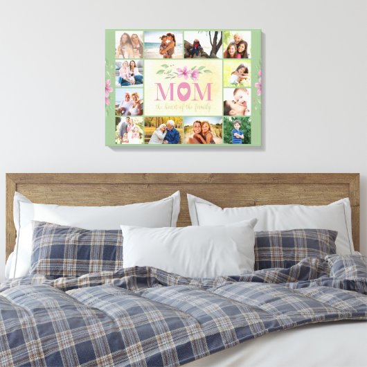 ママ引用文家族のハートグリーン12写真 キャンバスプリント (インサイチュ (寝室))