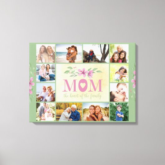 ママ引用文家族のハートグリーン12写真 キャンバスプリント (正面)