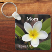 ママ愛あなたを白と黄色のフローラキーチェーン キーホルダー (正面)