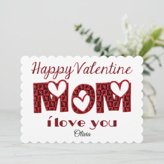 ママ愛かわいいキューピッドタイポグラフィバレンタイン シーズンカード (スタンド正面)