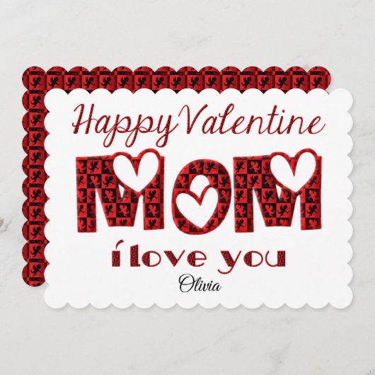 ママ愛かわいいキューピッドタイポグラフィバレンタイン シーズンカード (正面/裏面)