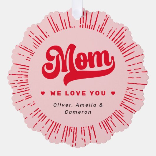 ママ愛してるよ写真ハートピンク赤ママの日 オーナメントカード (正面)