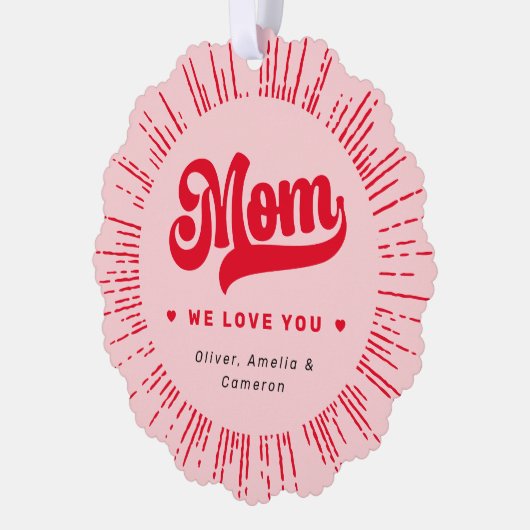 ママ愛してるよ写真ハートピンク赤ママの日 オーナメントカード (左)