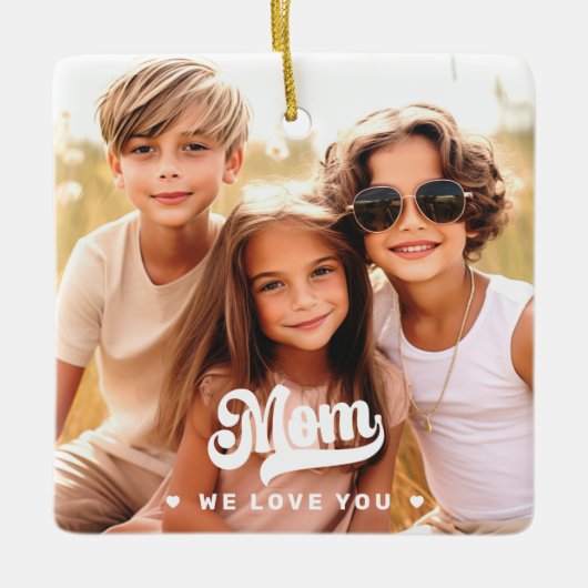 ママ愛してるハートママの日2枚 セラミックオーナメント (正面)