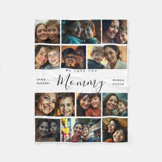 ママ愛してる | モダンハート写真のコラージュ フリースブランケット (正面)