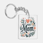 ママ愛してる - 花のリースとハート キーホルダー (正面左)