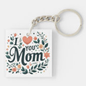 ママ愛してる - 花のリースとハート キーホルダー (裏面)