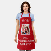 ママ最高の調理師赤と白水玉模様 エプロン (着用した状態)