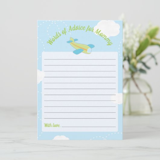 ママ用の飛行機ベビーシャワーアドバイス 招待状 (スタンド正面)