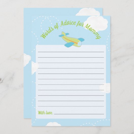 ママ用の飛行機ベビーシャワーアドバイス 招待状 (正面/裏面)