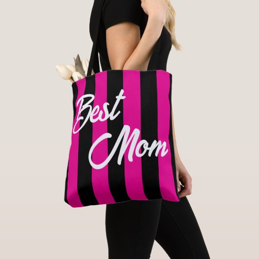ママ用トートバッグ、誕生日ギフト、ピンクストライプ色 トートバッグ (クローズアップ)