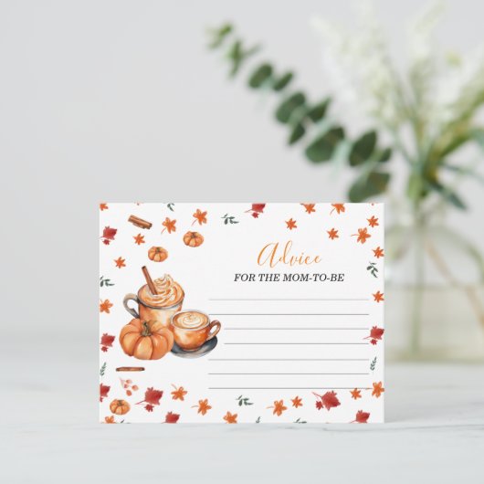 ママ用ベビーシャワー醸造カボチャのスパイスアドバイス エンクロージャーカード (スタンド正面)
