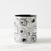 ママ白黒フローラマザー ツートーンマグカップ (中央)