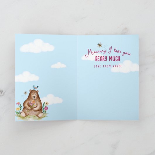 ママ私はあなたを愛し非常に幸せな母の日クマ シーズンカード (内部)