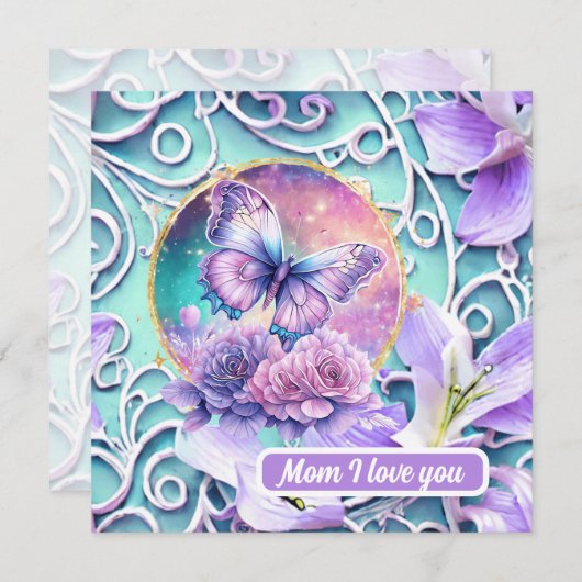 ママ私はあなたを愛するファンタジー紫色の蝶の宇宙 シーズンカード (正面/裏面)