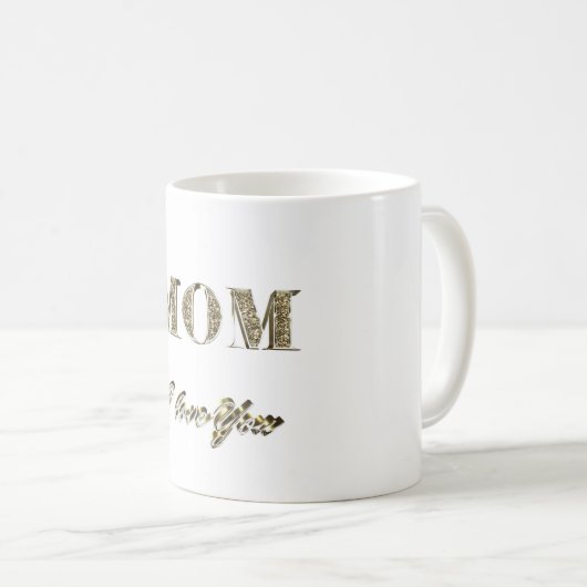 ママ私はあなたを愛する金ゴールドスパークルタイポグラフィ コーヒーマグカップ (正面右)