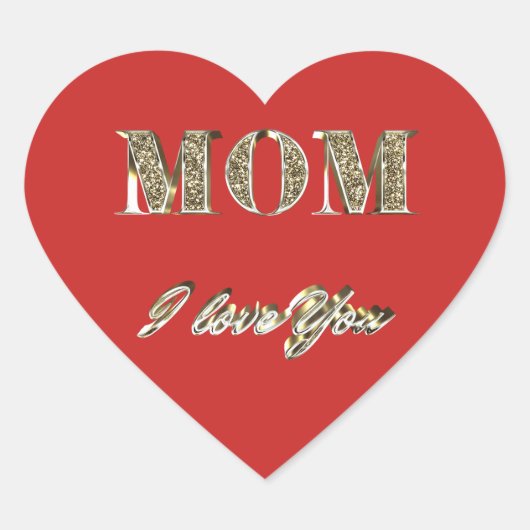 ママ私はあなたを愛する金ゴールドスパークルタイポグラフィ ハートシール (正面)